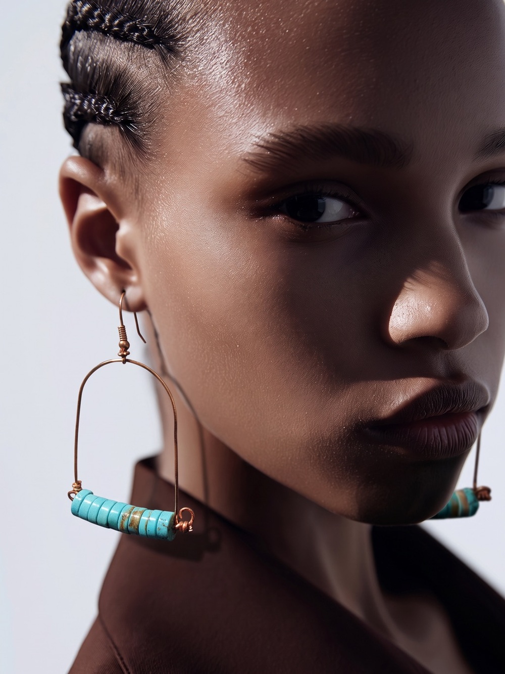 Genuine Turquoise Beaded Hoop Drop Earrings - Wire Wrapped. - Picture 6 of 9